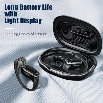 Wireless Earbuds Bluetooth 5.4 Headphones, IPX7 Waterproof Stereo Earphones with Noise Cancelling Mic, Open Ear Buds with Ergonomic Ear Hook for Fitness/Sports/Travel (Black)