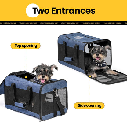 Conlun Cat Carrier Airline Approved, Soft-Sided Dog Carrier with Inner Safety Leash, Pet Transport Carrier for Small-Medium Cats Puppies up to 15 Lbs, Collapsible Travel Kitten Carrier Bag -Black M