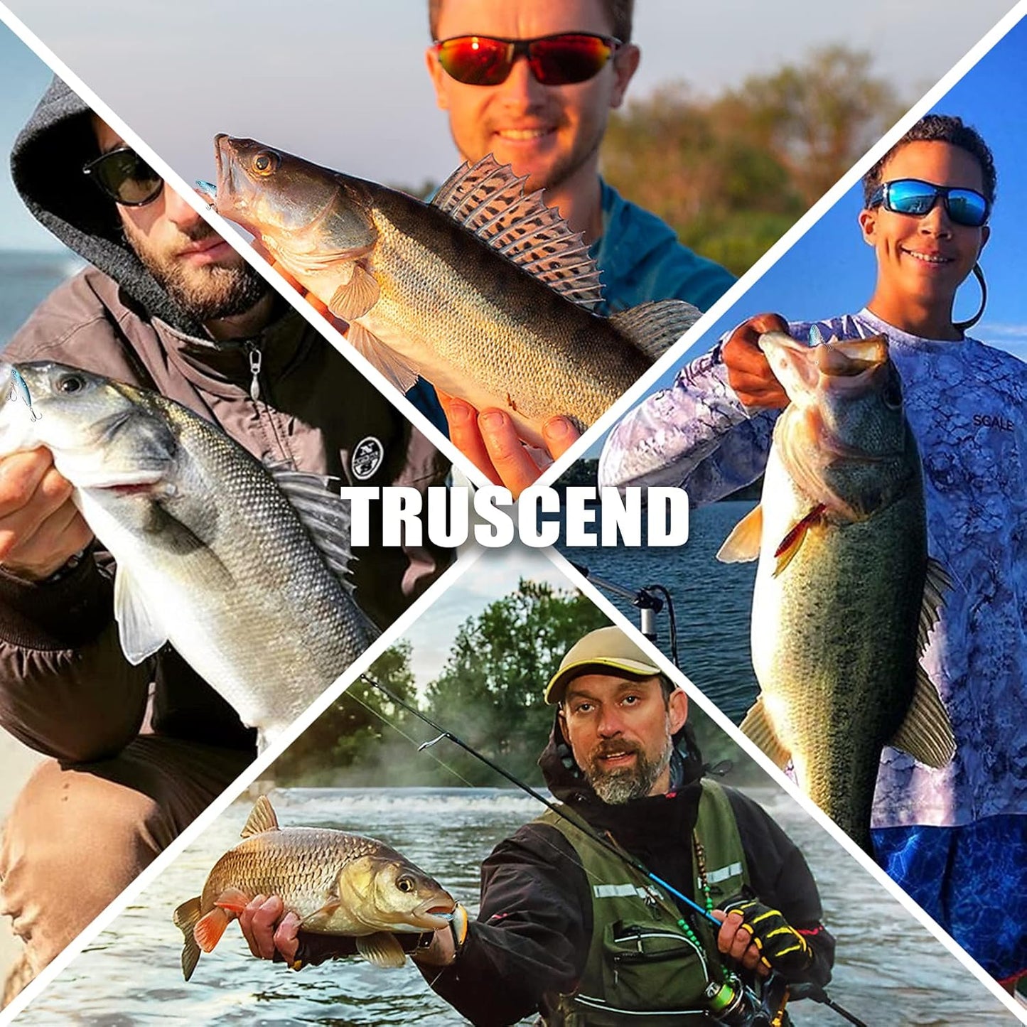 TRUSCEND Fishing Spinners with Unique Double Spoons, Nano-Plated Rooster Tail Fishing Lures with Copper Body & Blade, Great Action Blade Bait for Bass Trout Walleye, Freshwater Ice Fishing Jigs