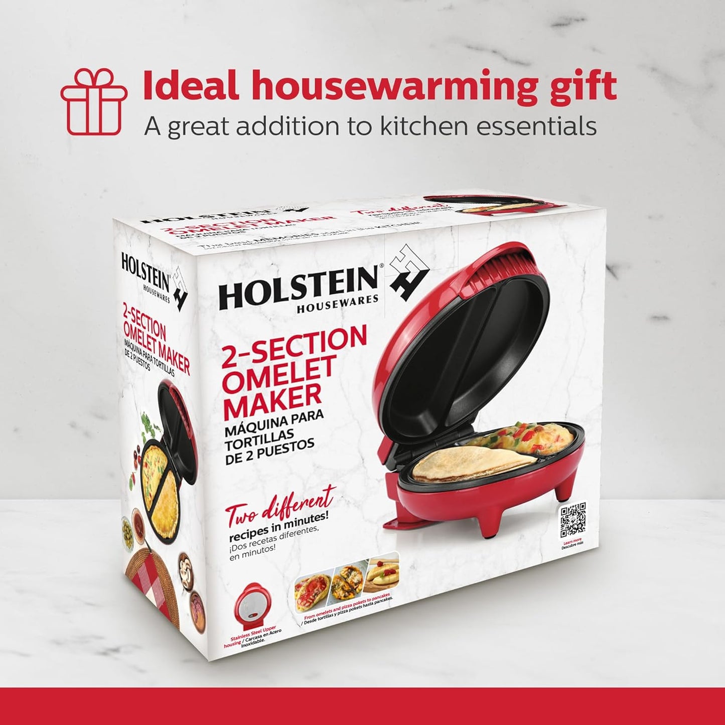 Holstein Housewares Non-Stick 6-Section Multi-Food Maker - Arepas, Mini Pancakes, Corncakes and More, 6-PC, Red/Black