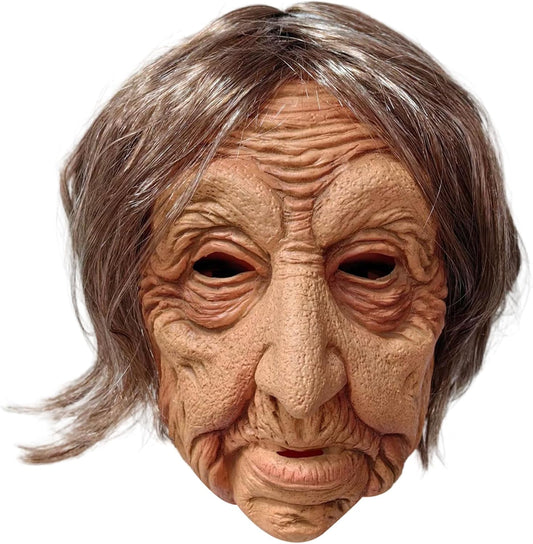Old Lady Mask Realistic Latex Halloween Old Woman Mask with Short Hair Creepy Accessory for Halloween Costume Party.