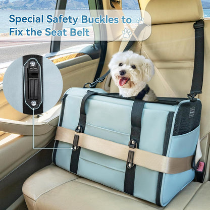 Petsfit Pet Carrier Airline Approved, Soft-Sided Cat Carrier with Patented Car Buckle, Lightweight and Collapsible with Adjustable Shoulder Strap, Soft Cushion,Green