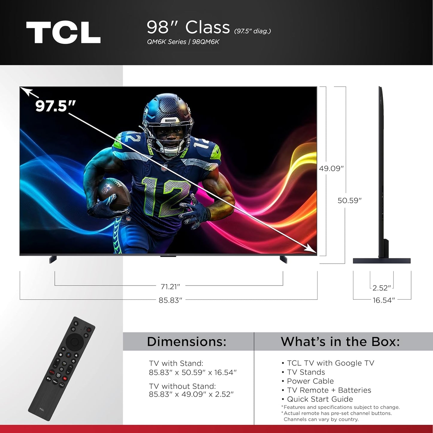 TCL 55-Inch QM6K Series QLED 4K Smart QD-Mini LED TV with Google TV (2025 Model) New Halo Control System, LD500 Precise Dimming Series, High Contrast HVA Panel, 144Hz Native Panel Refresh Rate