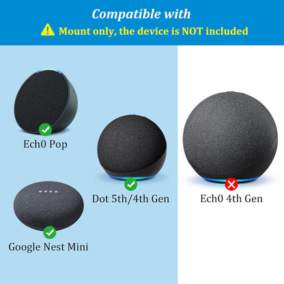 PlusAcc Wall Mount for Dot 5th & Dot 4th Gen & Pop & Google Nest Mini - Upgraded Alexa Dot 5th/Dot 4th Gen Outlet Holder Stand Shelf Accessories with Cable Management, No Drilling Required (White)