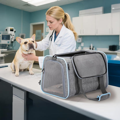 Petsfit Expandable Cat Dog Carrier Airline Approved, 17" L x 11" W x 11" H Soft-Sided Portable Pet Travel Carrier for Kitten, Puppy, Removable Soft Plush Mat and Pockets, Auto-Locking Zippers