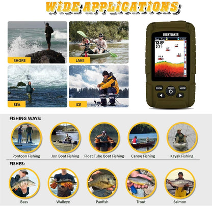 LUCKY Water Depth Fish Finders Waterproof Portable Fishing Fish Finder Display Handheld Ice Fishing Finder Sonar Sensor Transducer for Boat Kayak Sea Fishing