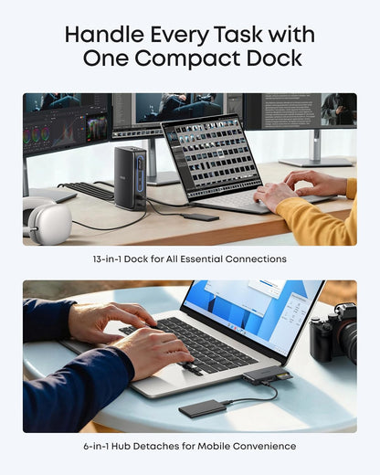 Anker Nano Laptop Docking Station, 13-in-1 USB-C Triple Display | 2 HDMI and 1 DP, 10 Gbps USB-C, 3 USB-A, Audio, SD/TF, Ethernet, 100W Max PD for Dell, Lenovo, HP, and More