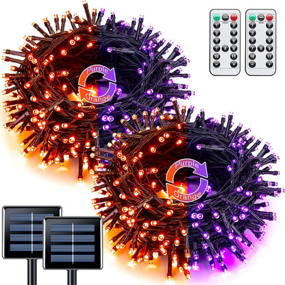JMEXSUSS 2 Pack 75.5ft Orange Solar Christmas Lights, Total 400 LED Solar String Lights Outdoor Waterproof, 8 Modes Orange Halloween Lights for Tree Patio Garden Thanksgiving Halloween Decorations