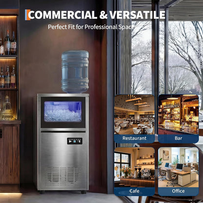Commercial Ice Maker, 120Lbs Daily Output Ice Machine | 36 Lbs Storage Bin, Dual Water Inlet, One‑Touch Self‑Cleaning, LCD Control Panel, For Bar Cafe Restaurant