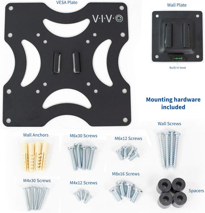 VIVO Basic TV Wall Mount Bracket for 23 to 37 inch Screens, Max 200x200mm VESA with Removable Mounting Plate, Black, MOUNT-VW2X2A