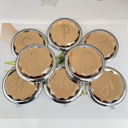 Compact Crystal Pocket Makeup Mirrors Set - Letter Mirror and Love Knot Bracelets for Bachelorette Party, Bridesmaid Proposal, Wedding Gifts (Champagne-B)
