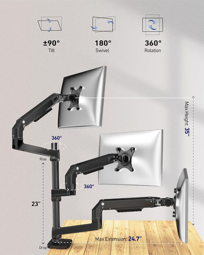 ErgoUnion Dual Monitor Stand for Desk, Vertical Dual Monitor Mount with Wide Range of Motion, Dual Monitor Arm for 17-40" Screen up to 25 lbs Each, Computer Monitor Stand for 2 Monitors - Black