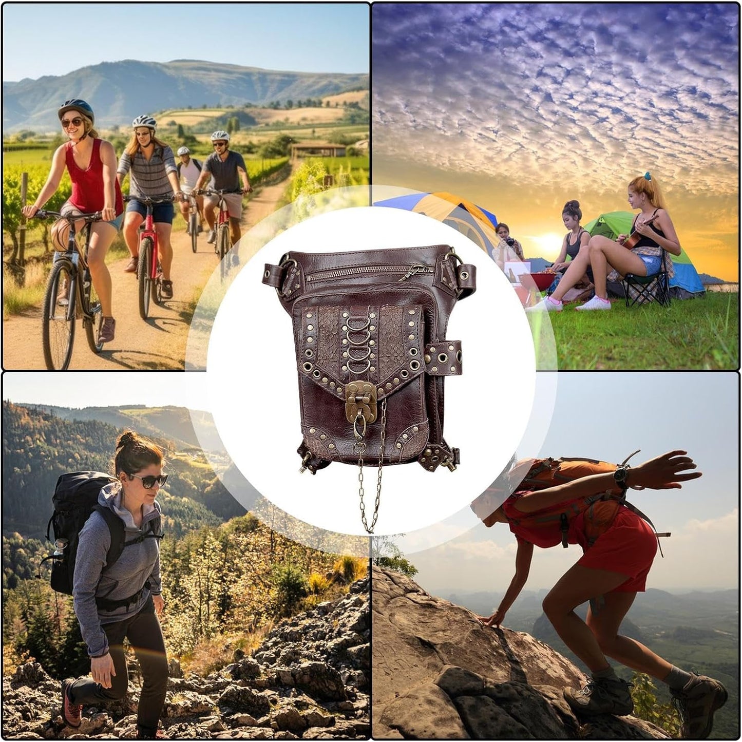 JMEDIC Medieval Belt Bag - Waist Leg Bag Fanny Pack PU Leather | Waterproof Steampunk Pouch, Fashion Gothic Fanny Pack for Travel, Hiking, Girls, Women, Men