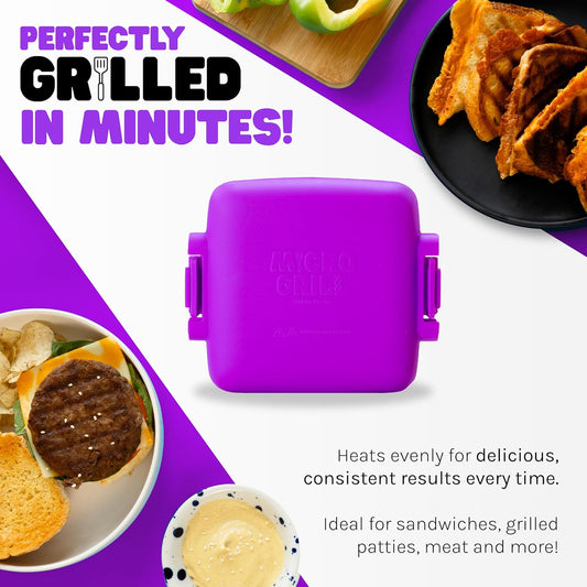 Micro Grill | Microwave Sandwich Maker - Grilled Cheese Sandwich Maker - Munchy - Toastie Maker- Panini Press - Travel Sandwich Maker (Purple) - PuriLite