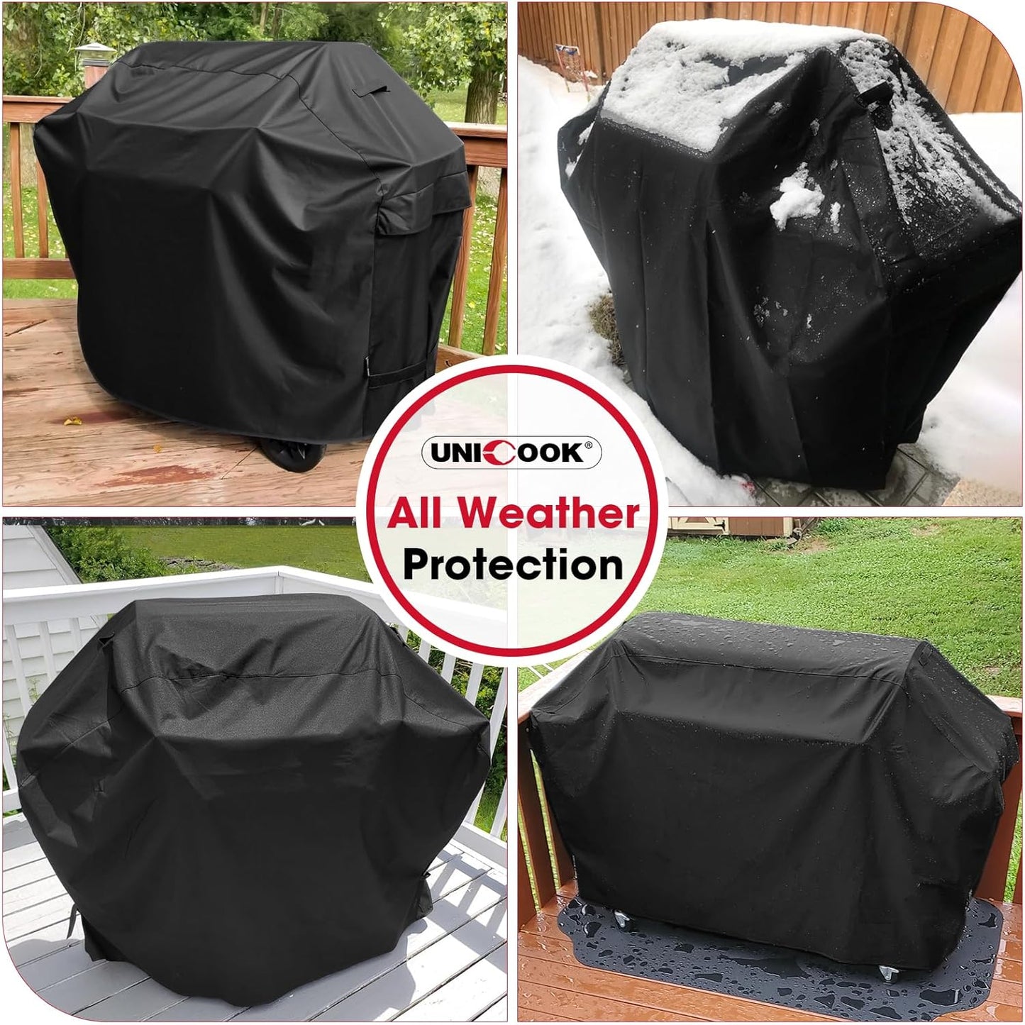 UNICOOK BBQ Cover 55 Inch, Heavy Duty Waterproof Housse BBQ, Special Fade and UV Resistant Outdoor Barbecue Grill Cover, Barbecue Accessories Compatible for Weber Char-Broil Brinkmann and More