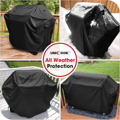 UNICOOK BBQ Cover 55 Inch, Heavy Duty Waterproof Housse BBQ, Special Fade and UV Resistant Outdoor Barbecue Grill Cover, Barbecue Accessories Compatible for Weber Char-Broil Brinkmann and More