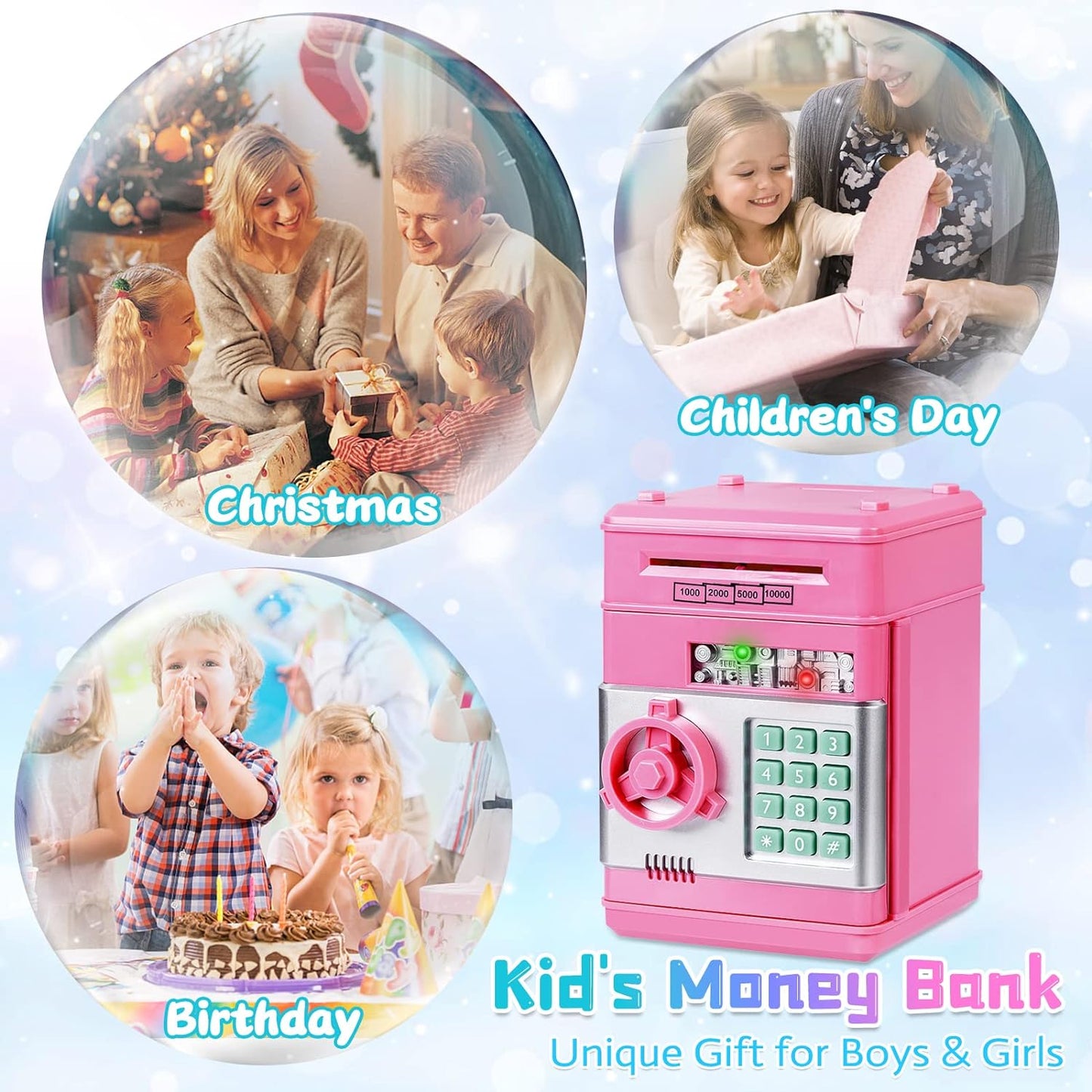 Refasy Boy Toys Age 6-8,Electronic Piggy Bank,Password Money Bank Toys for Kids,ATM Piggy Bank Money Saving Box,Birthday Xmas Gifts for Boys Girls(Blue Green)