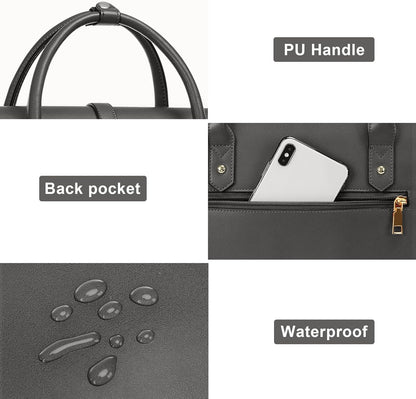 MOSISO Laptop Bag for Women, PU Leather Laptop Shoulder Bag Convertible Backpack, Work Travel Computer Bag with Bowknot - PuriLite
