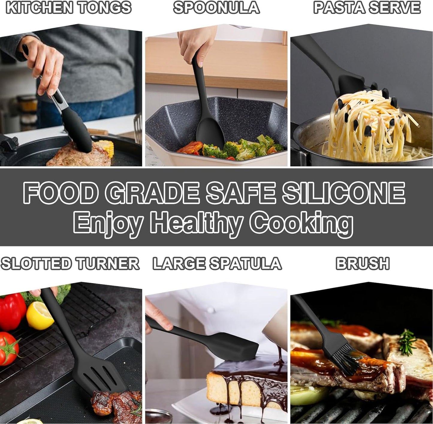 Silicone Kitchen Cooking Utensils Set, Umite Chef 22Pcs Heat Resistant Kitchen Utensils, Spatula, Spoon, Whisk, Dishwasher Safe Kitchen Utensil Gadgets Tools Set for Nonstick Cookware(Khaki)