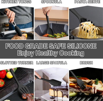 Silicone Kitchen Cooking Utensils Set, Umite Chef 22Pcs Heat Resistant Kitchen Utensils, Spatula, Spoon, Whisk, Dishwasher Safe Kitchen Utensil Gadgets Tools Set for Nonstick Cookware(Khaki)