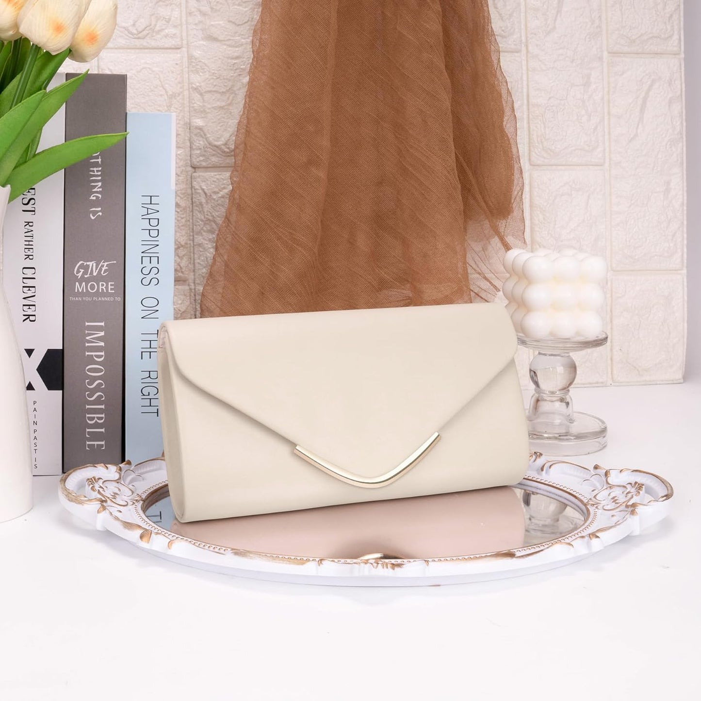 Larcenciel Clutch Purse for Women, Trendy Vegan Leather Envelope Evening Bags w/Chain, Wedding Cocktail Party Formal Handbags - PuriLite