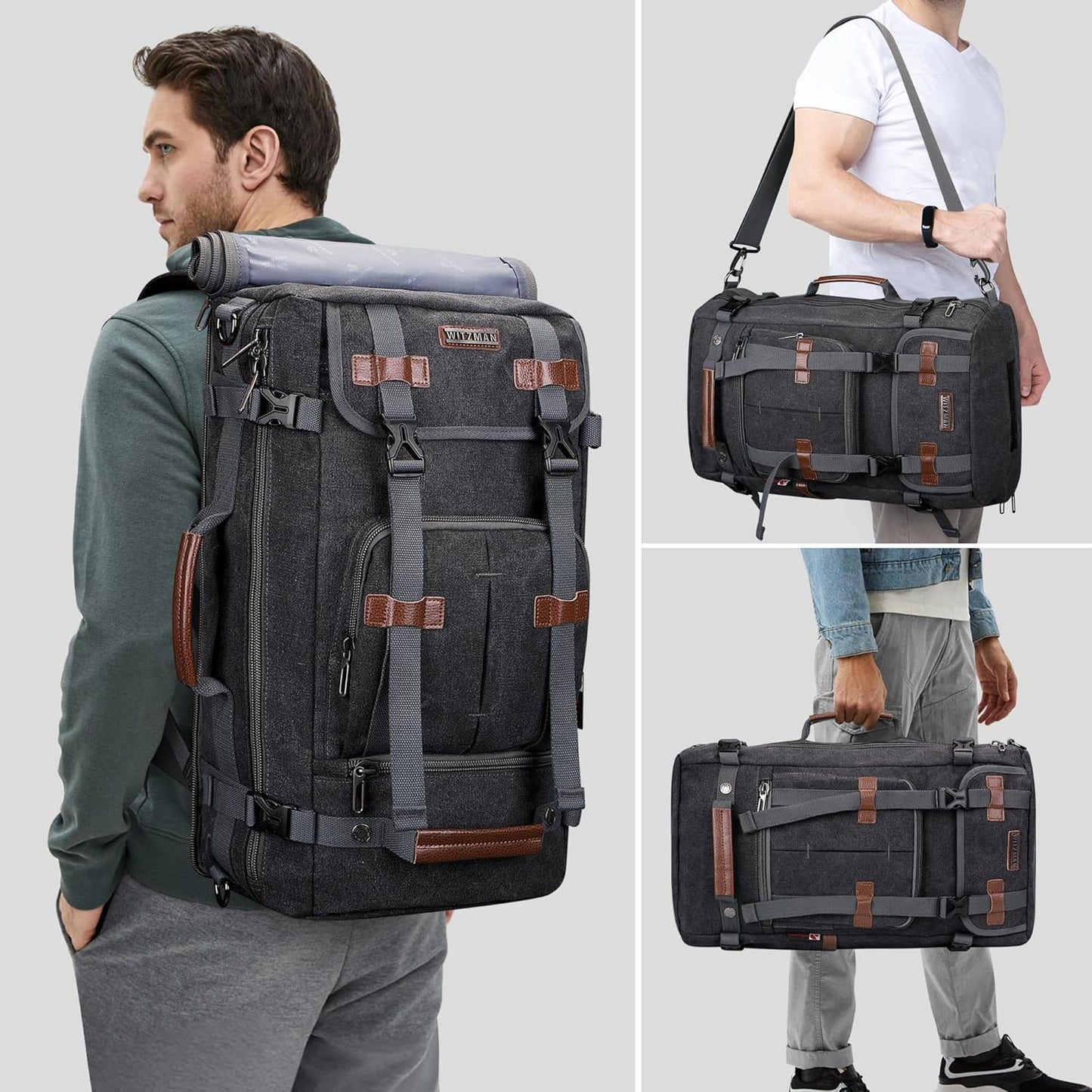 WITZMAN Canvas Backpack Vintage Travel Backpack Large Laptop Bags Convertible Shoulder Rucksack