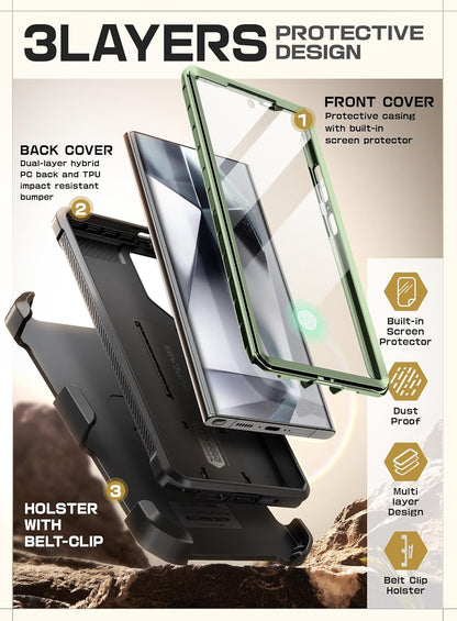 SUPCASE Unicorn Beetle Pro Case for Samsung Galaxy S23 Ultra 5G (2023), [Extra Front Frame] Full-Body Dual Layer Rugged Belt-Clip & Kickstand Case with Built-in Screen Protector (Black)