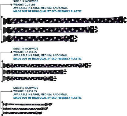 Buckle-Down PC-W21909-M Dog Collar Plastic Clip Buckle, 1"x11"-17", Star Black/White