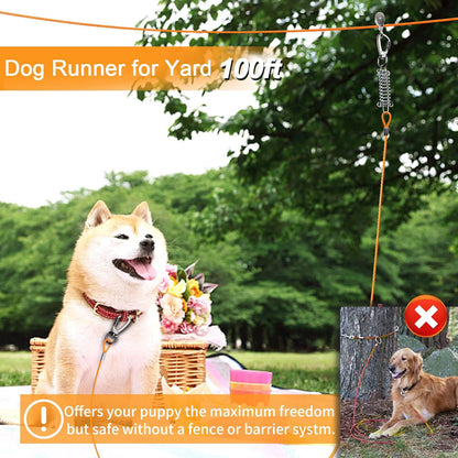 Snagle Paw Dog Tie Out Runner for Yard,Trolley System for Large Dogs,Heavy Duty Dog Run Cable with 10ft Pulley Runner Line for Dogs Up to 125lbs,Yard or Camping,75ft