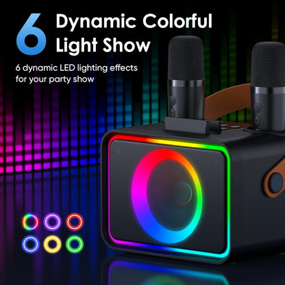 Portable Bluetooth Karaoke Player with 2 Wireless Microphones Karaoke Machine for Adults & Kids Toys with LED, Home Karaoke Stystem Packages Supports USB/TF/AUX,Gift for Party (Black)