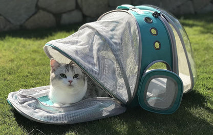 LAIRIES Dual Expandable Cat Backpack Carrier Front & Back Extension Pet Backpack Carrier, Fit up to 20 lbs, Bubble Capsule Dog Backpack Travel, Hiking & Outdoor Backpack (CL-Star Blue, Dual Extension)