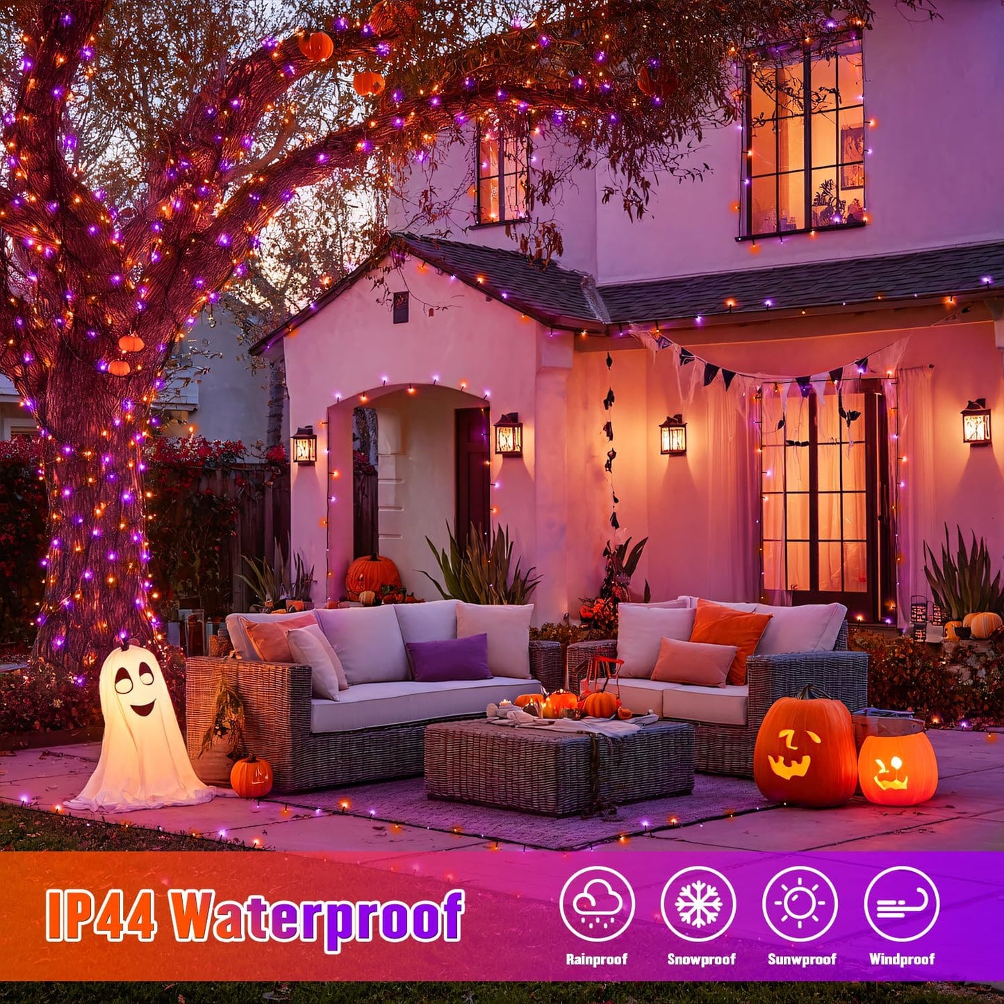 JMEXSUSS 2 Pack 75.5ft Orange Solar Christmas Lights, Total 400 LED Solar String Lights Outdoor Waterproof, 8 Modes Orange Halloween Lights for Tree Patio Garden Thanksgiving Halloween Decorations