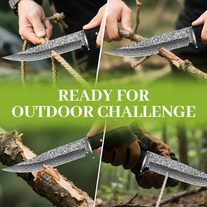Hunting Knife with Sheath Camping Knife: Fixed Blade Outdoor Knives for Men - 17.5cm Sharp Blade Full Tang Bushcraft Knives for Survival