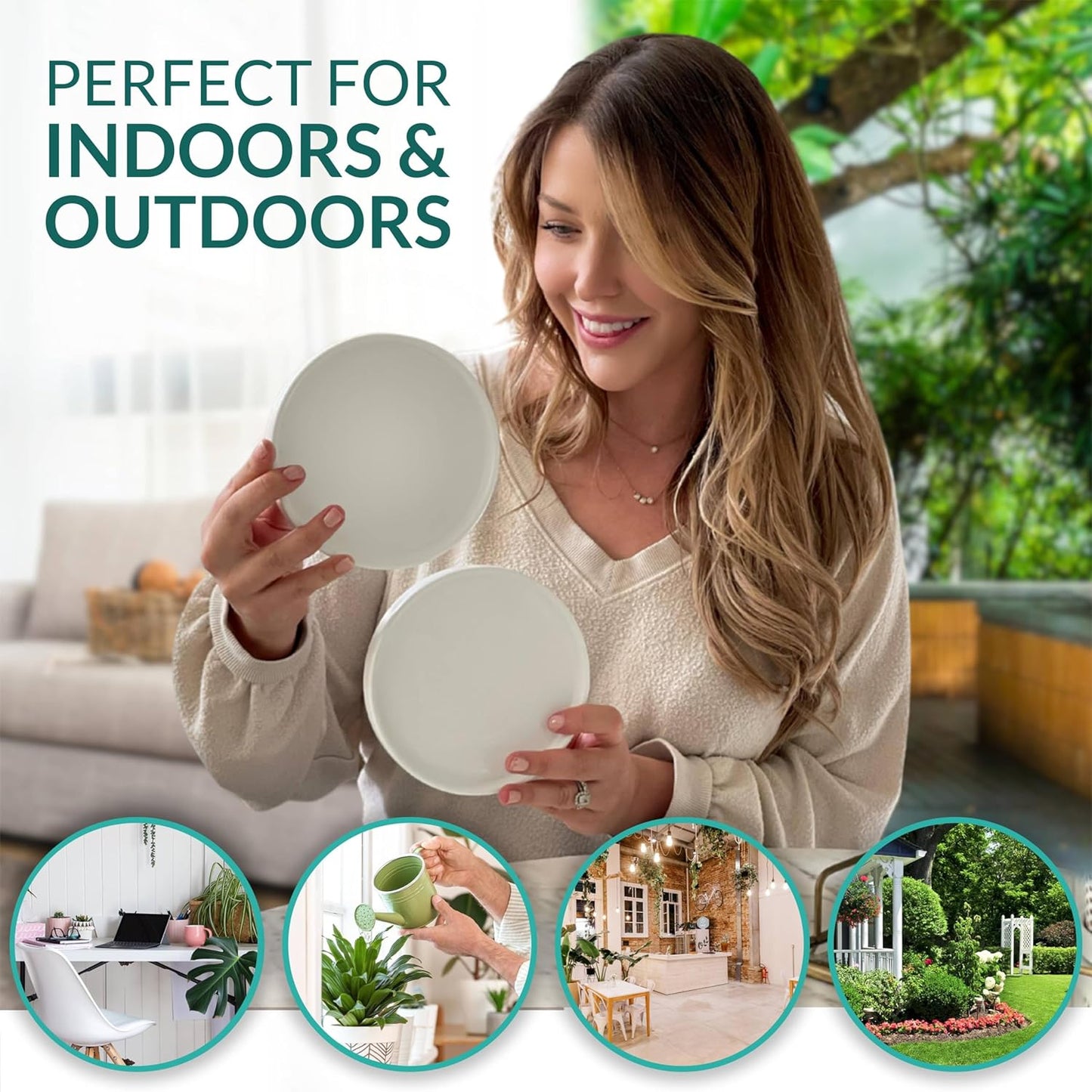 Heavy Duty Ceramic Black Plant Saucer - with Silicone Feet for Added Surface Protection - Scratch-Resistant Plant Drip Trays for Pots 8.3" at the Base or Less, Plant Plate, 7-8 Inch Plant Saucer
