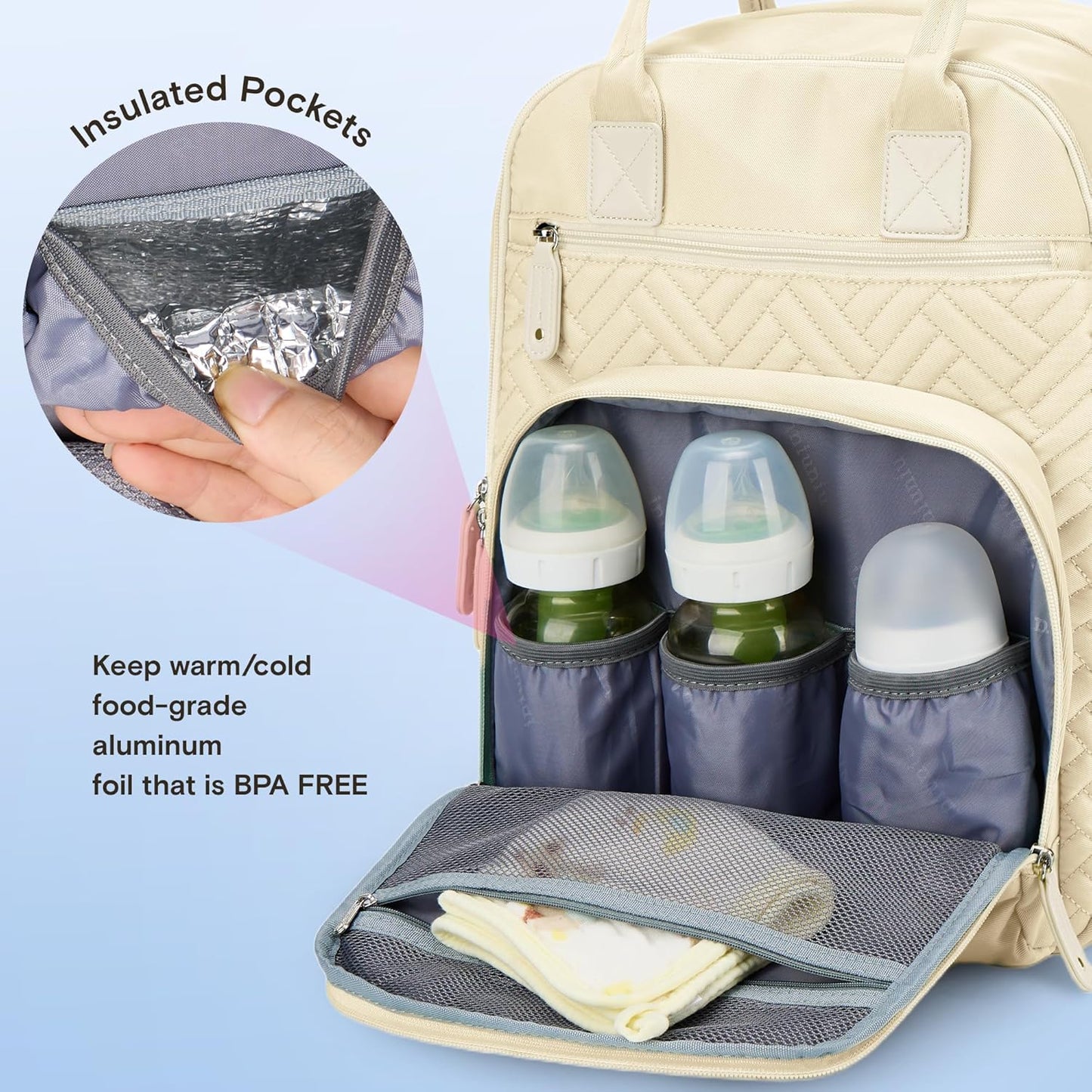 Diaper Bag Backpack, iniuniu Large Baby Bags with Diaper Pouch, Washable Changing Pad, Pacifier Case and Stroller Straps