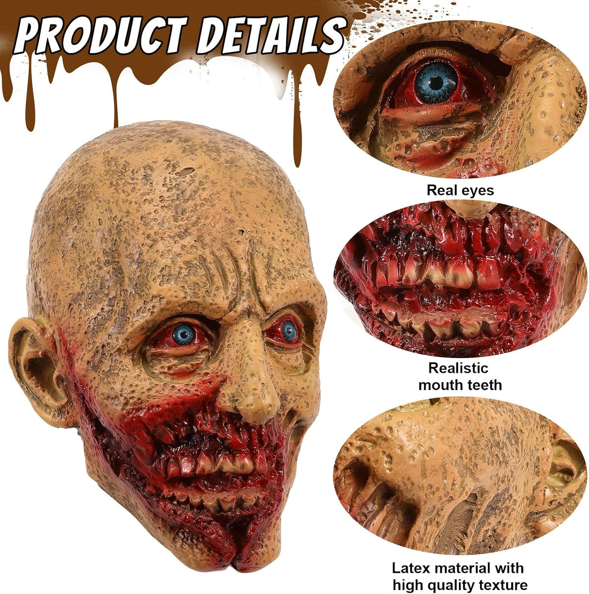 Scary Halloween Zombie Mask Realistic Walking Dead Demon Monster Mask Halloween Costume Cosplay Props