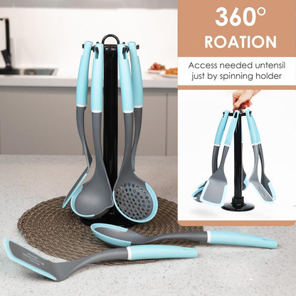 Kitchen Cooking Utensils Set | Silicone Utensils for Cooking | Non Stick Spatula Set | Rotating Utensil Stand | Heat Resistant Kitchen Gadgets - PuriLite