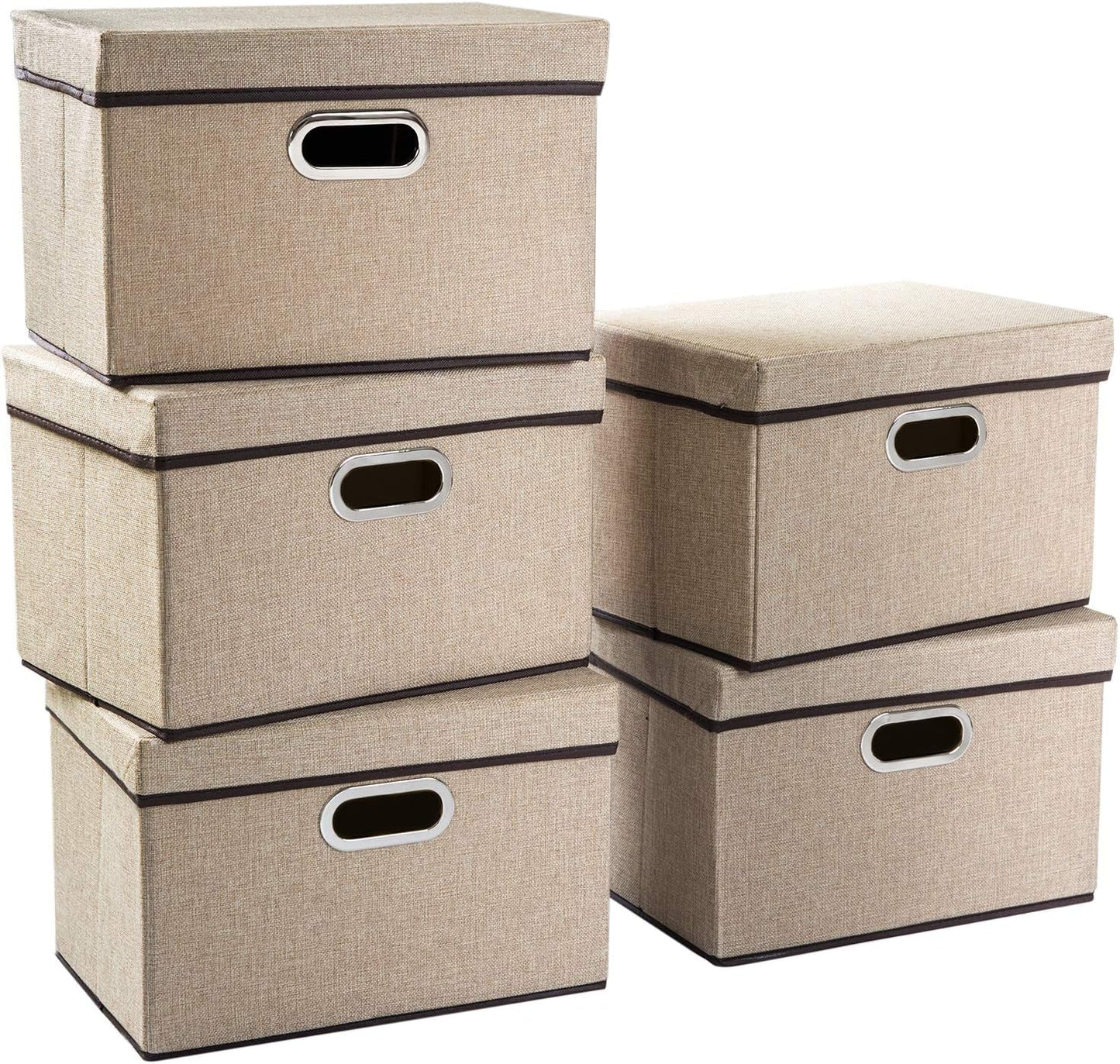 PRANDOM Large Foldable Storage Bin with Lid [1-Pack] Linen Fabric Decorative Storage Box Organizer Containers Basket Cube with Handles Divider for Bedroom Closet Office Living Room (17.7x11.8x11.8")