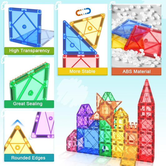 Magnetic Tiles Building Blocks 102pcs Advanced Set STEM Toys for 3+ Year Old Boys and Girls Montessori Toys Toddler Kids Activities Games Christmas New Year Gifts Classroom Must Haves School Supplies - PuriLite