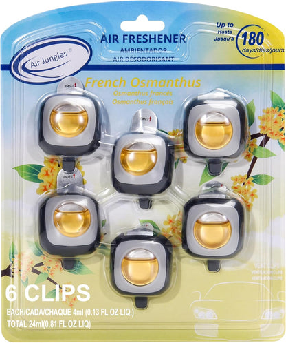 Air Jungles New Car Scent Car Air Freshener Clip, 6 Car Freshener Vent Clips, 4ml Each, Long Lasting Air Freshener for Car, Up to 180 Days Car Refresher Odor Eliminator