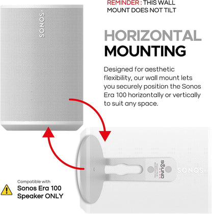 ERA100 Wall Mount Bracket, Low Profile, White, Single Unit, Compatible with Sonos ERA 100 Speaker, Complete with All Fixing Hardware