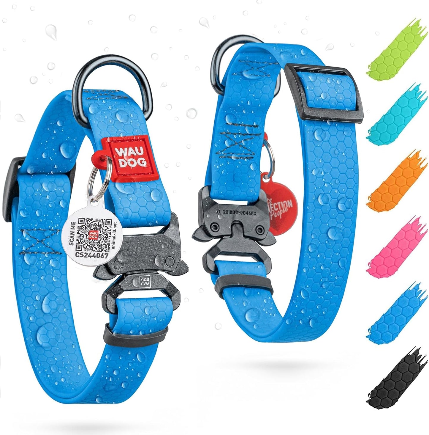 Waterproof Dog Collar - Adjustable Glow Dog Collar for Large Dogs, Small and Medium Dogs - Heavy Duty Dog Collars with Durable Metal Clasp and QR Dog Tag - Glow in The Dark Dog Collars