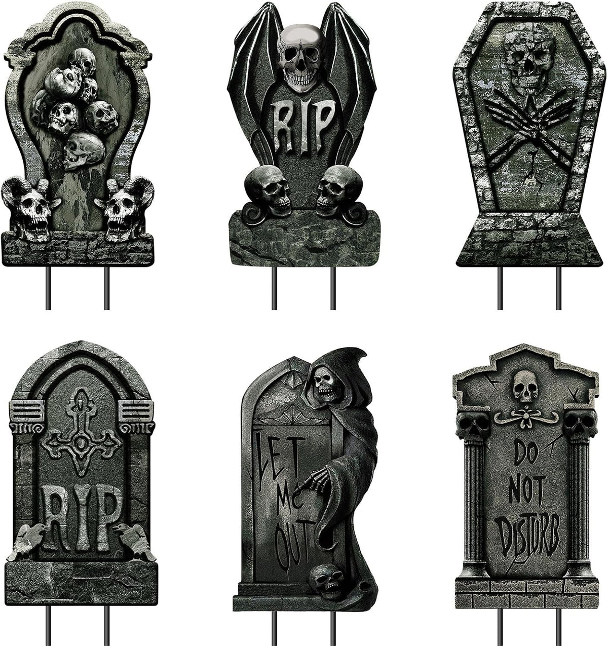 6 PCS 16.9" x9.8" Halloween Yard Signs Tombstones Outdoor Decorations