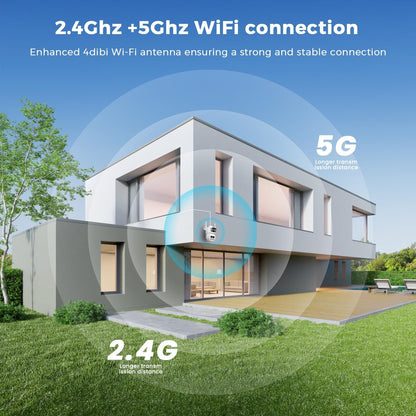 4K 8MP Dual Lens Security Camera Outdoor, 2.4Ghz/5Ghz WiFi 360°PTZ Camera Surveillance Exterieur, Auto Tracking, Human Detection, Color Night Vision, 2-Way Audio, IP66 Waterproof