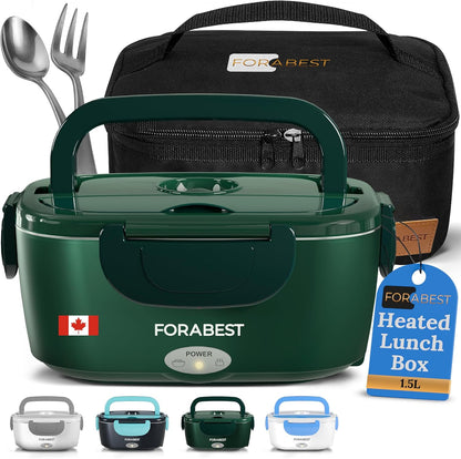 FORABEST Electric Lunch Box Food Heater 80W 1.5L Stainless Steel Heated Lunch Box for Men & Women, Universal 12/24/110/220V Self Heating Lunch Box for Car, Truck & Work, Portable Food Warmer lunch box