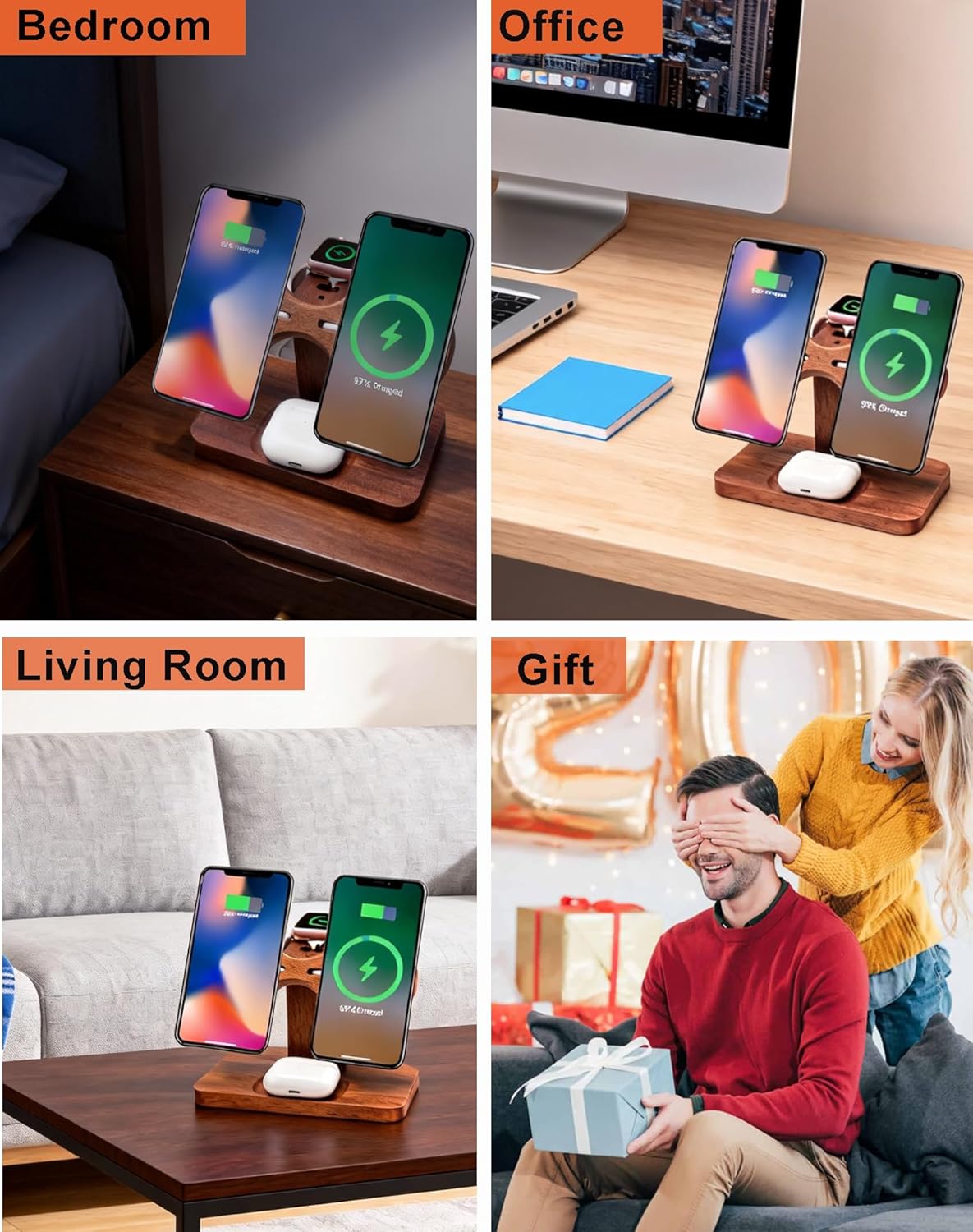 Magnetic Dual Wireless Charger for Smart Phone Multiple Devices, Two Phone Charging Station & Smart Watch