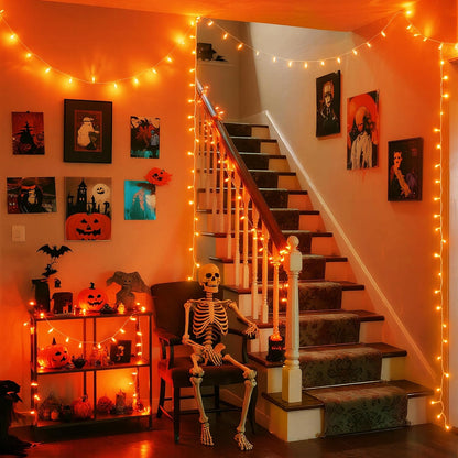 JMEXSUSS 66ft 200 LED Halloween Lights Outdoor, Orange String Lights Clear Wire, 8 Modes Orange Halloween Christmas String Lights Plug in for Tree Indoor Patio Garden Thanksgiving Decorations