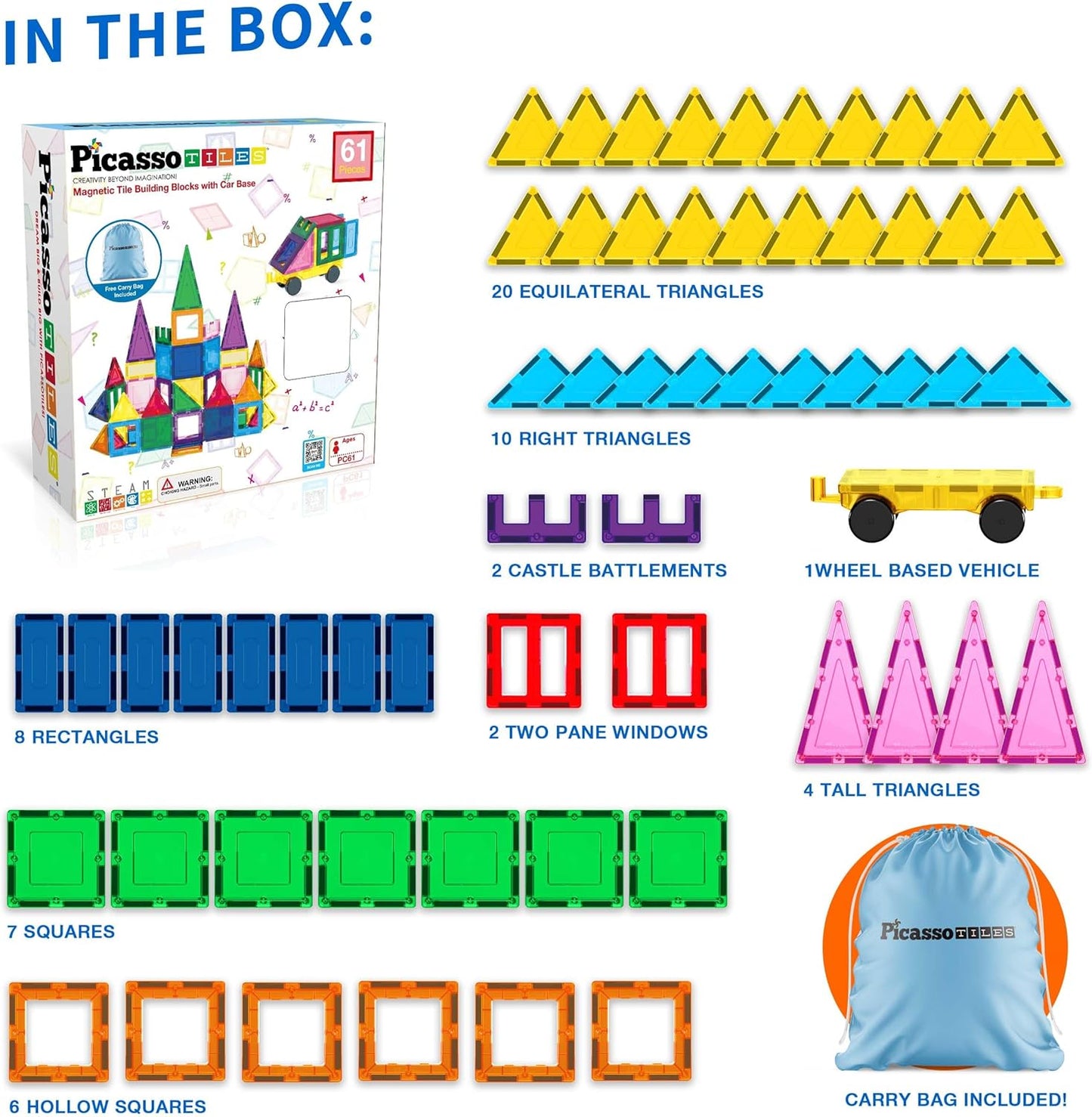 PicassoTiles 100 Piece Set 100pcs Magnet Building Tiles Clear Magnetic 3D Building Blocks Construction Playboards, Creativity beyond Imagination, Inspirational, Recreational, Educational Conventional