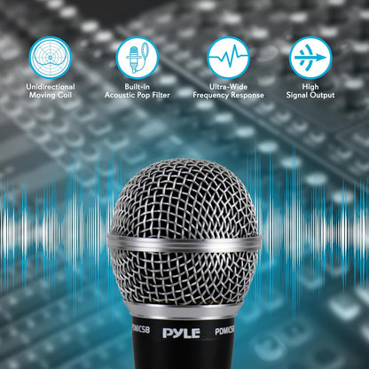 Pyle Professional Dynamic Vocal Microphone - Moving Coil Dynamic Cardioid Unidirectional Handheld Microphone with ON/OFF Switch Includes 15ft XLR Audio Cable to 1/4'' Audio Connection - PDMIC59