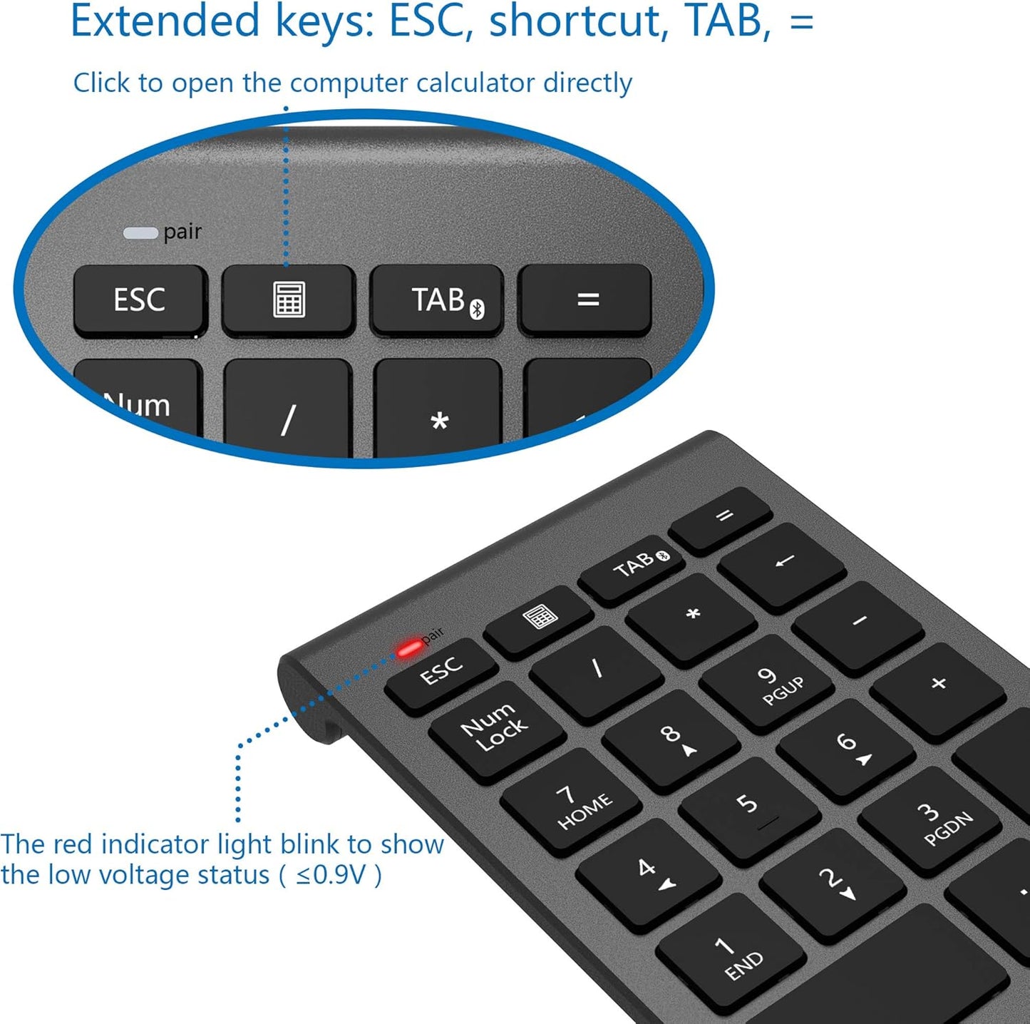 Cateck Bluetooth Numeric Keypad, Portable Wireless Bluetooth 22 Keys Number Pad Keyboard with Multiple Shortcuts for Computer/Notebook/Laptop/Desktop/Tablet, Cool Gray